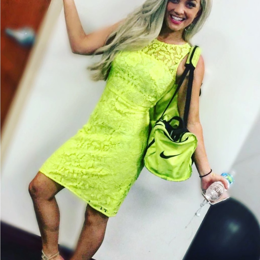 Lace neon green J Crew sheath dress petite